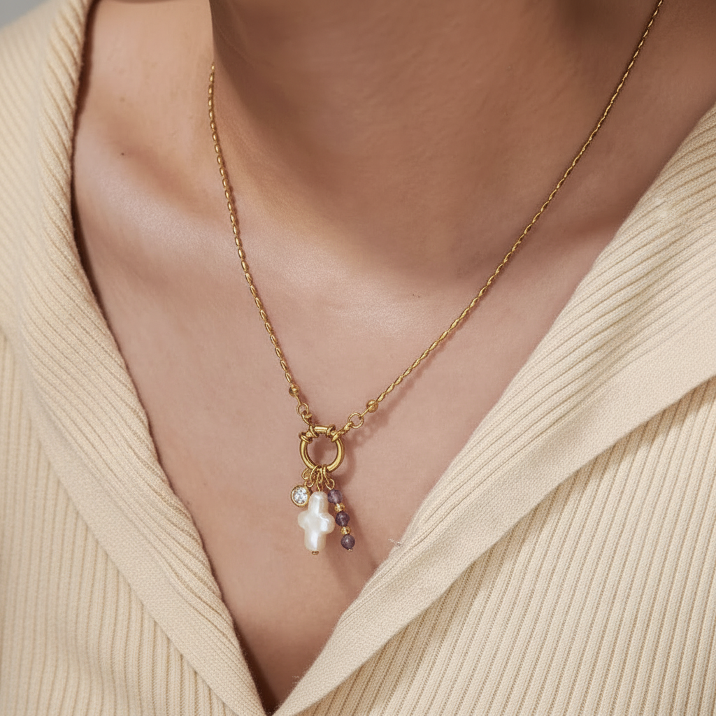 REDEEMED- Freshwater Pearl Cross Pendant