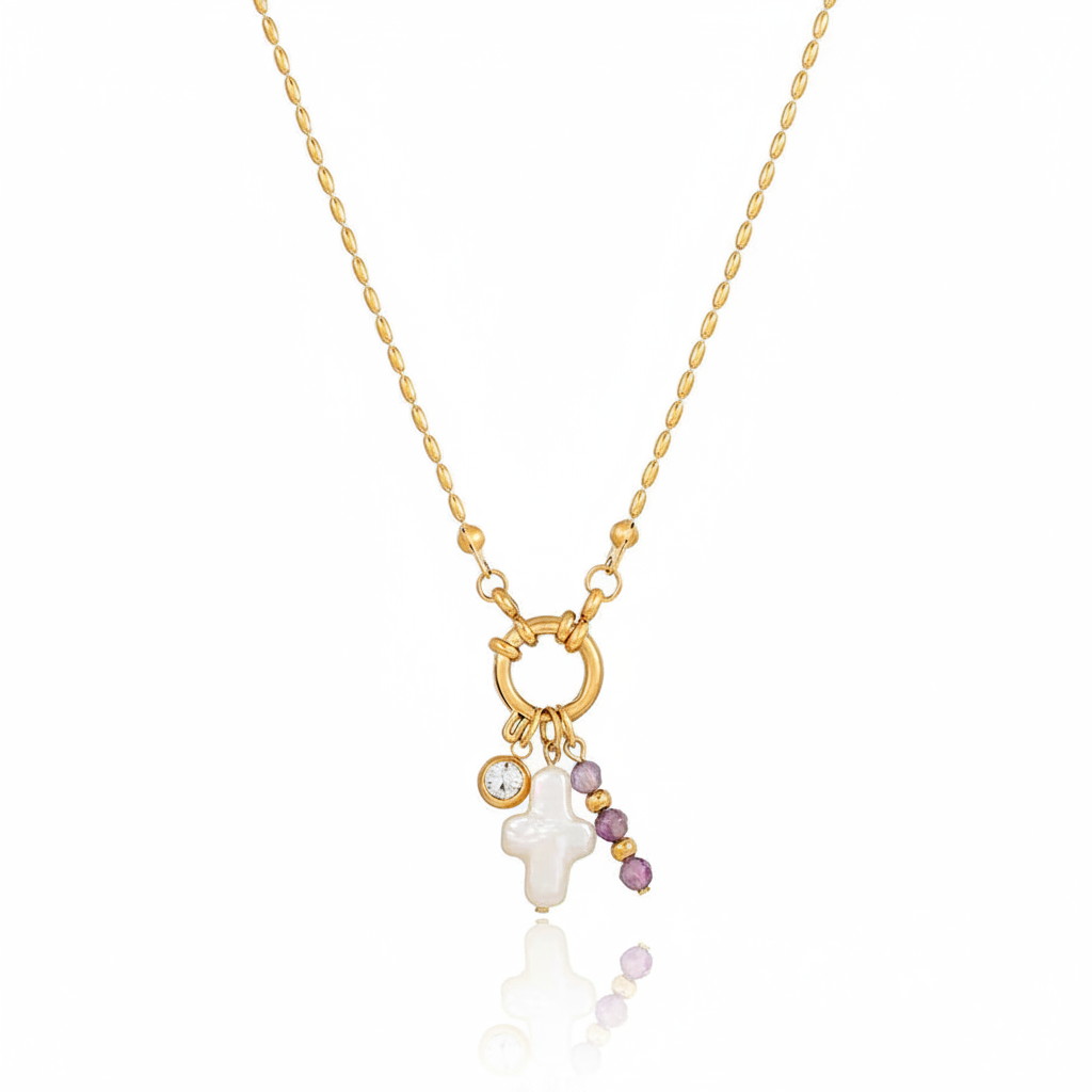 REDEEMED- Freshwater Pearl Cross Pendant